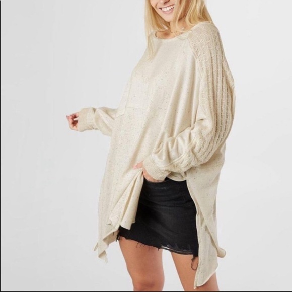 FREE PEOPLE oversized slouchy my girl asymmetric Sweater Top boho crochet knit - Picture 1 of 15